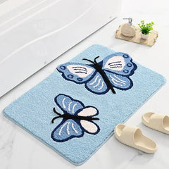 Ihomed Butterfly Pattern Rug Luxury Rugs For Bathroom Super Absorbent Foot Bath Mats Shaggy Bathroom Rugs Non-Slip Modern Bath Carpet