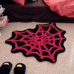 Ihomed Black Pink Tufted Living Room Carpet Soft Fluffy Spider Web Mat Bedroom Rug Floor Anti Slip Pad Aesthetic Home Nursery Decor