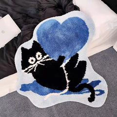 Ihomed Cartoon Tufting Black Cat Living Room Carpet Soft Kids Playmat Bedroom Rug Floor Anti Slip Pad Mat Aesthetic Home Nursery Decor