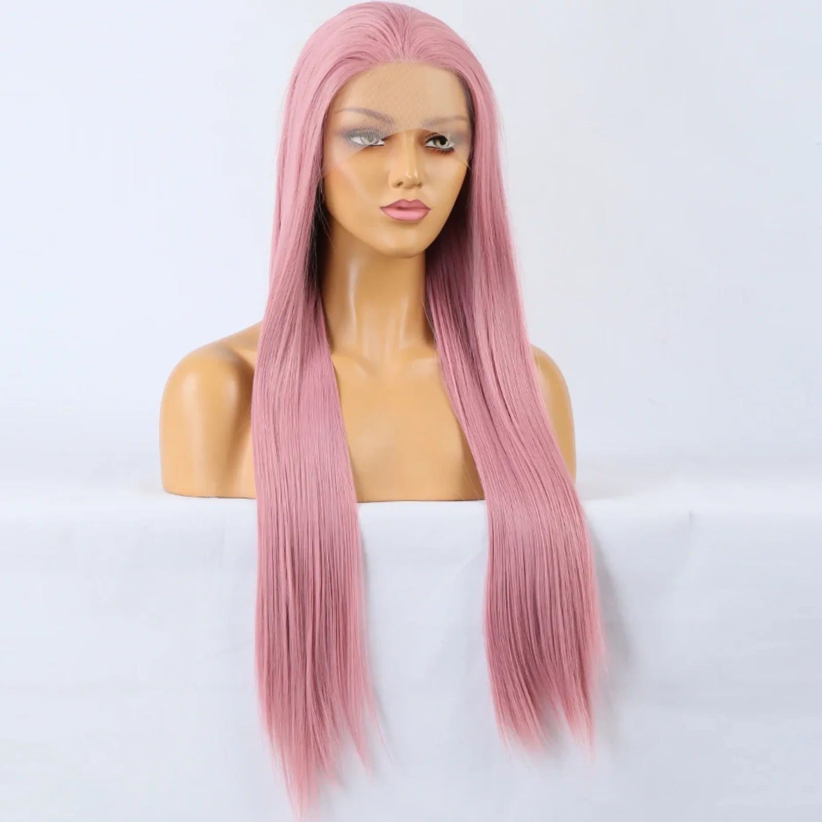 Ihomed Ash Pink Long Silky Straight Synthetic Lace Front Wig Natural Dark Colored 13X4 Frontal Wigs for Women Party Cosplay Free Part