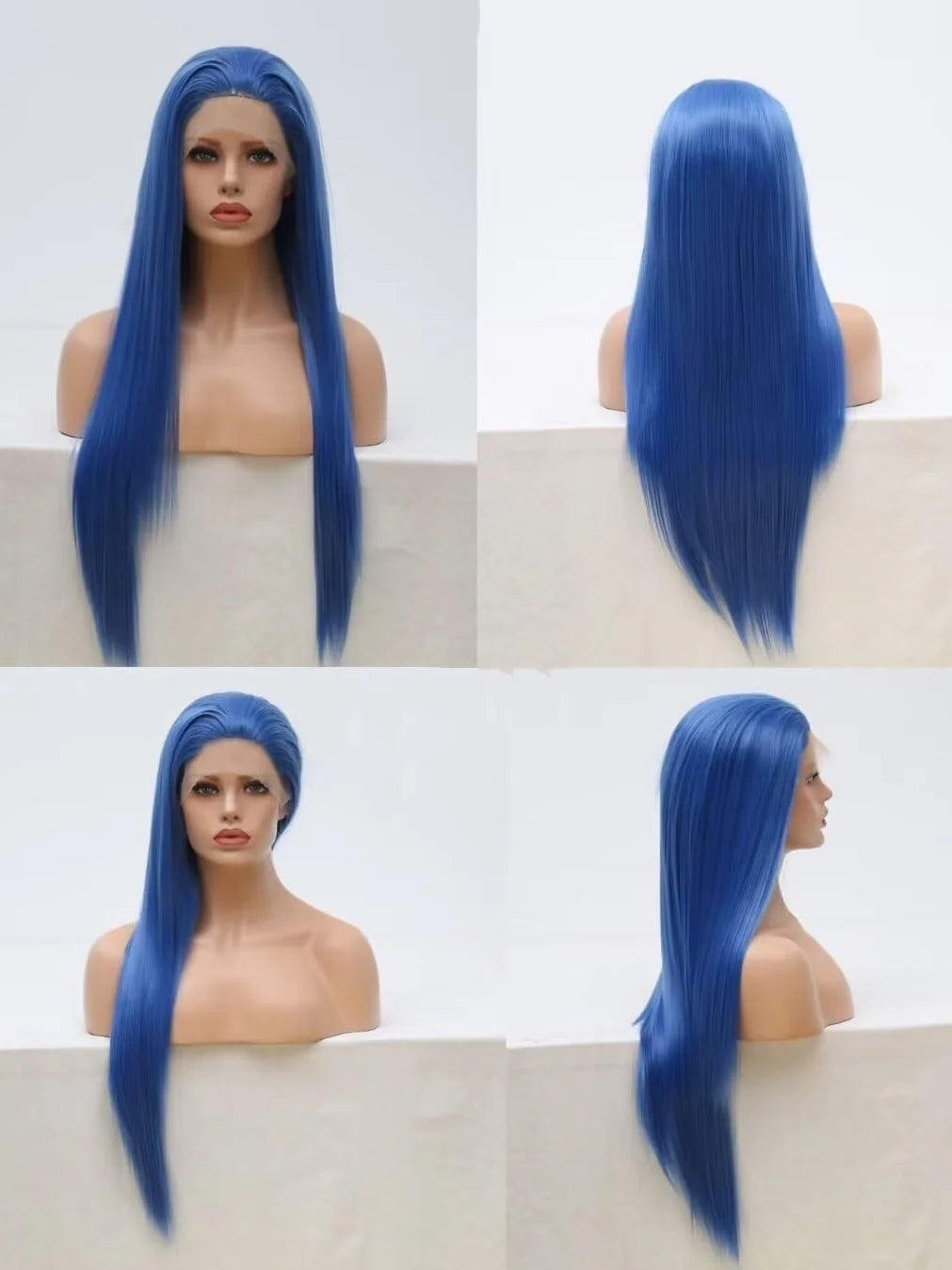 Ihomed Blue Wig Long Straight Synthetic Lace Front Wig Glueless Wigs Ready to Wear Dark Blue Wigs for Women Party Cosplay Frontal Hair