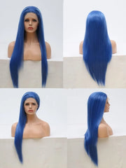 Ihomed Blue Wig Long Straight Synthetic Lace Front Wig Glueless Wigs Ready to Wear Dark Blue Wigs for Women Party Cosplay Frontal Hair