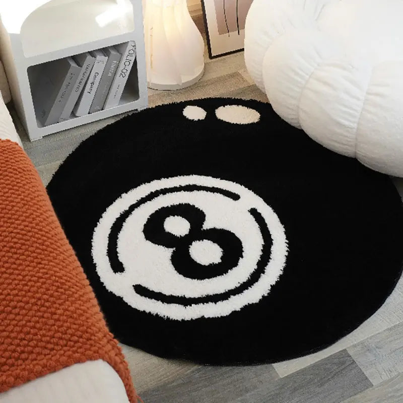 Ihomed 2024New Black And White 8 Ball Rugs Simulation Billiards Round Tufting Rugs Bedroom Floor Mat Aesthetic Home Decor Custom Carpet