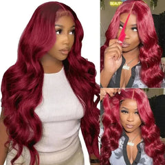 Ihomed Body Wave Glueless 5X7 5X5 Lace Front Wigs Human Hair Wig Burgundy 99j Lace Closure Wig Remy Colored Lace Wigs For Women