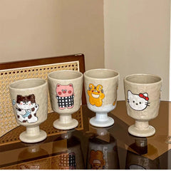 Ihomed Retro Rough Pottery Small Animal High-Value Ceramic Mug Coffee Cup High Footed Cup Design Breakfast Cup Kitchen Acceesories