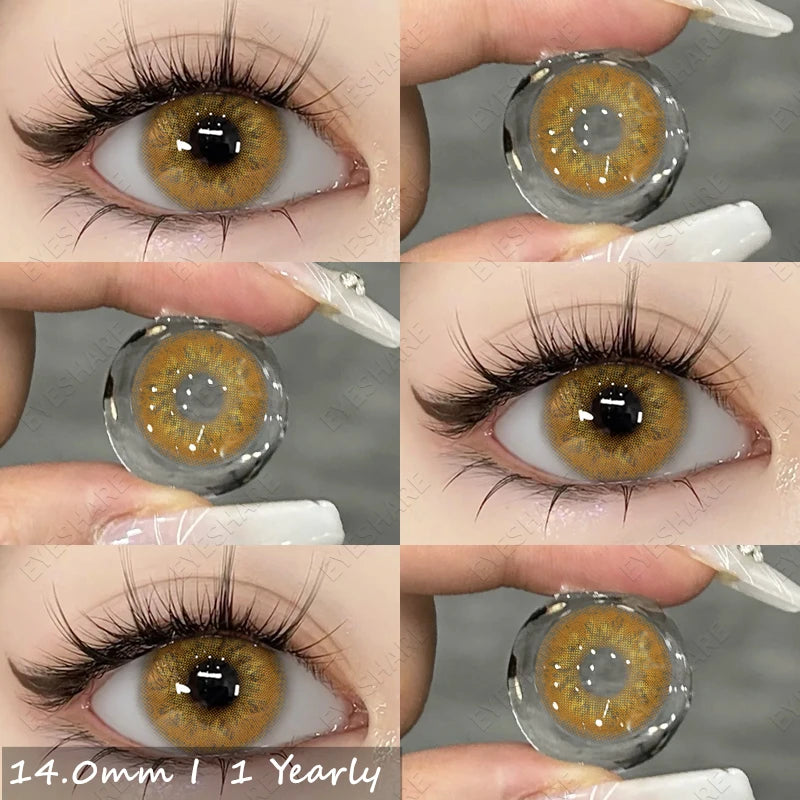 Ihomed 1pair Natural Color Contact Lenses for Eyes Fashion Blue Contact Lenses Beauty Makeup Brown Eyes Contacts Lenses 14.0mm