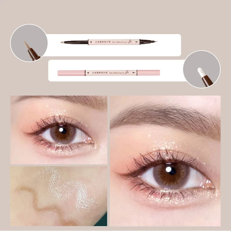 Ihomed Double Head 7 Colors Eyeliner Pen Matte Glitter Lying Silkworm Waterproof High Pigment Matte Eyeliner Lasting Shiny Eyes Makeup