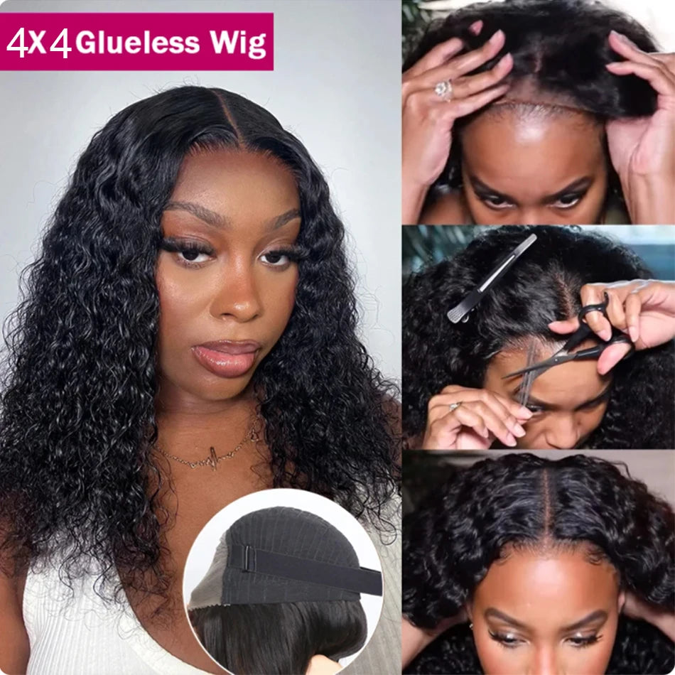 Ihomed Glueless Deep Wave Lace Closure Wig Human Hair Short Bob HD Lace Frontal Wig Preplucked Baby Hair 13x4 Water Wave Frontal Wigs