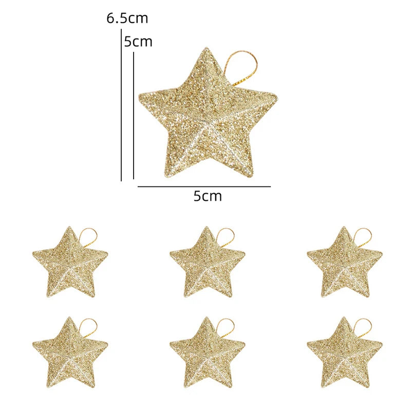 Ihomed Gold Glitter Star Ornaments Christmas Tree Hanging Pendant 2024 Christmas Decorations for Home Navidad New Year Party DIY Gift