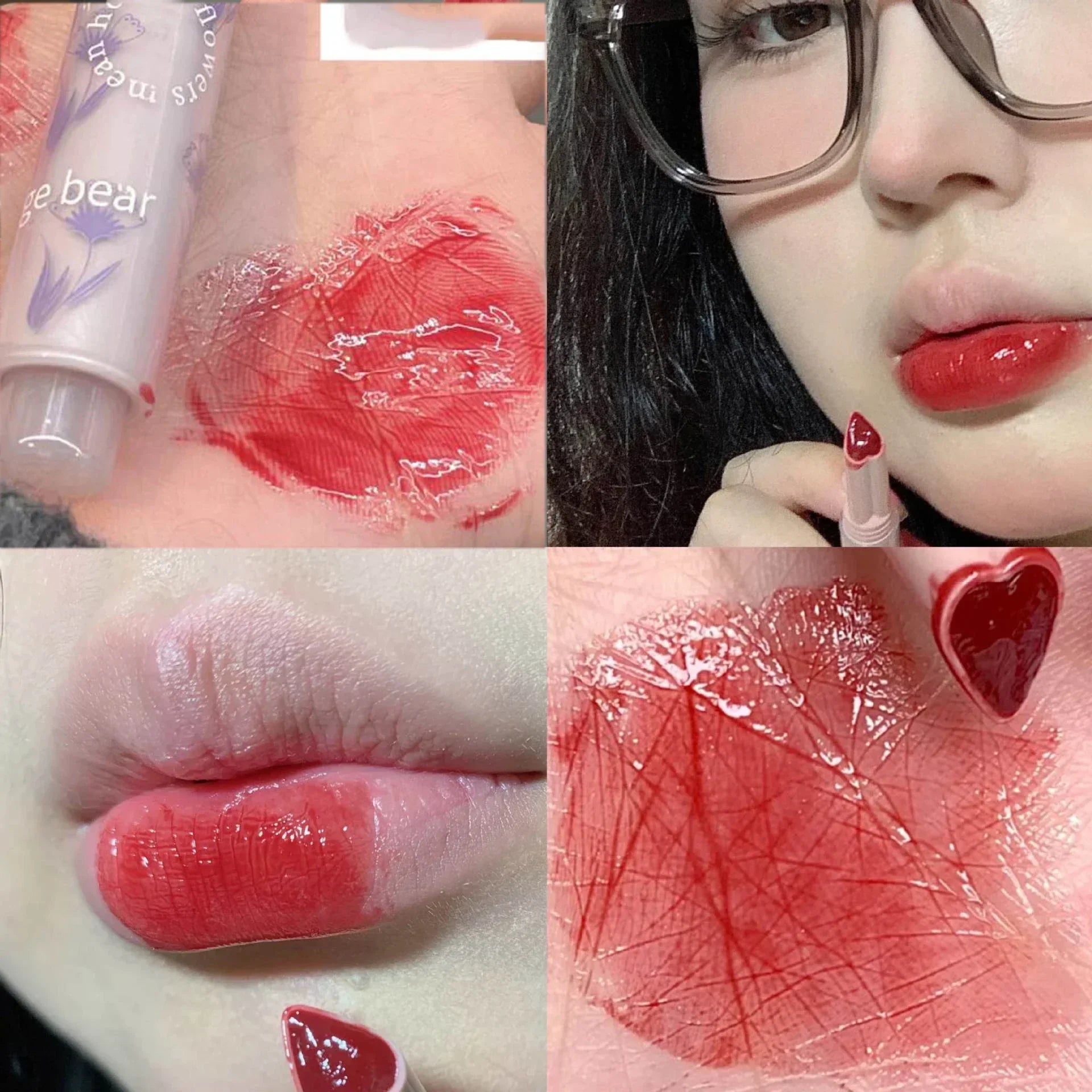 Ihomed Moisturising Lipstick Pen Waterproof Jelly Lip Glaze Mirror Water Lipstick Heart-shaped Lip Gloss Non-stick Cup Korean Cosmetic