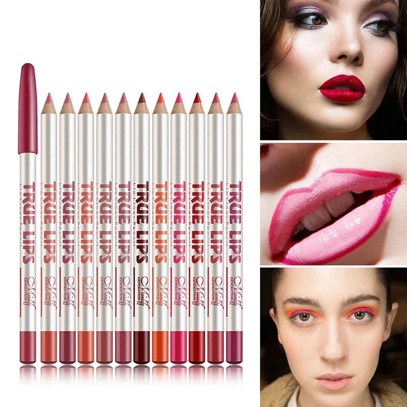 Ihomed 6/12Pcs/Set Cosmetic Nude Matte Lipstick Pen Wooden Lip Liner Waterproof Lady Lip Liner Soft Pencil Contour Makeup Lipstick Tool