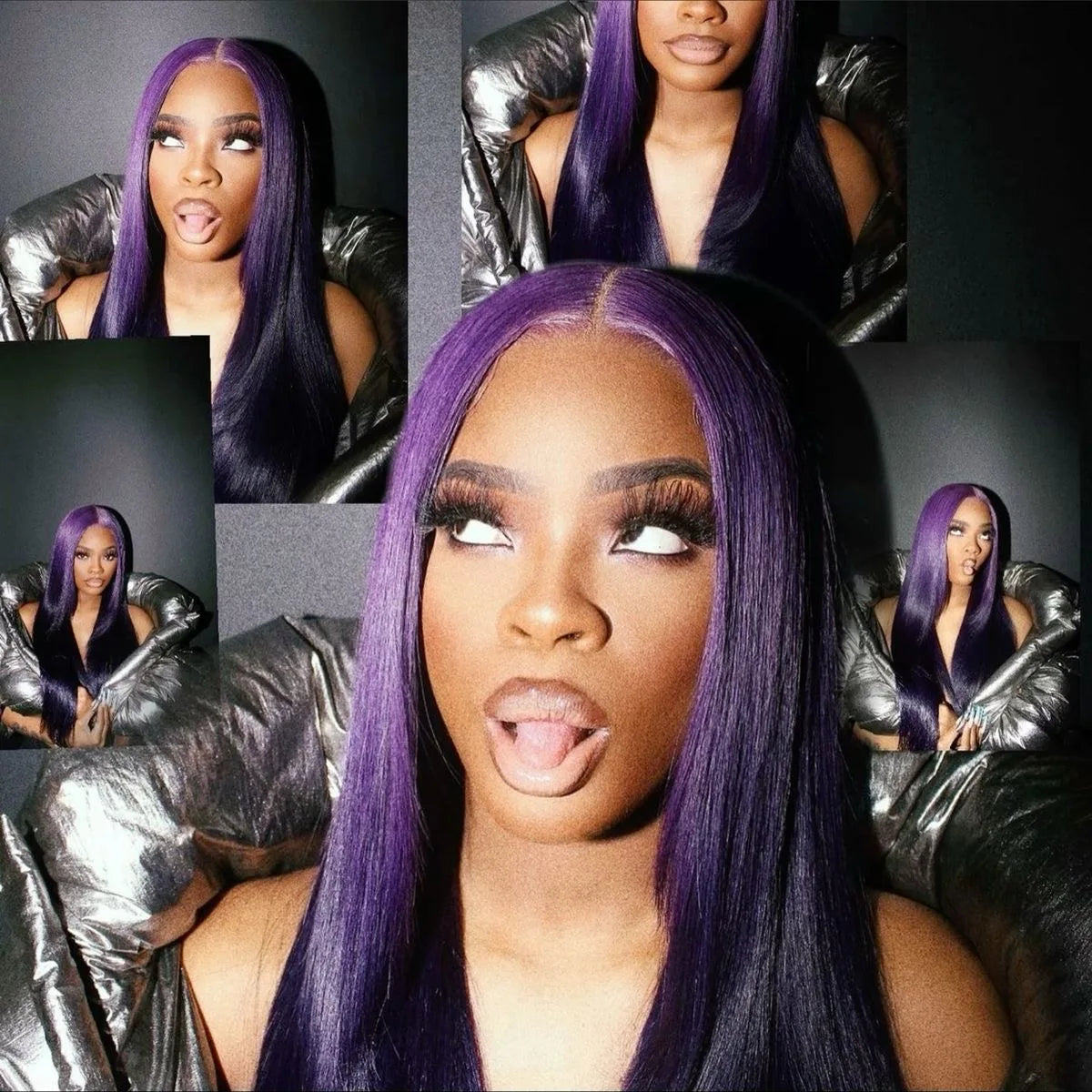 Ihomed Purple Wig Long Straight Synthetic Lace Front Wig Glueless Ready to Wear Dark Purple Hair Frontal Wigs for Women Party Cosplay