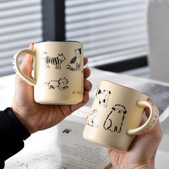 Ihomed 420ml Ceramic Cat & Dog Couple Mug Heat Resistant Milk Coffee Mug Hand Painted Household Juice Cup Microwave Safe