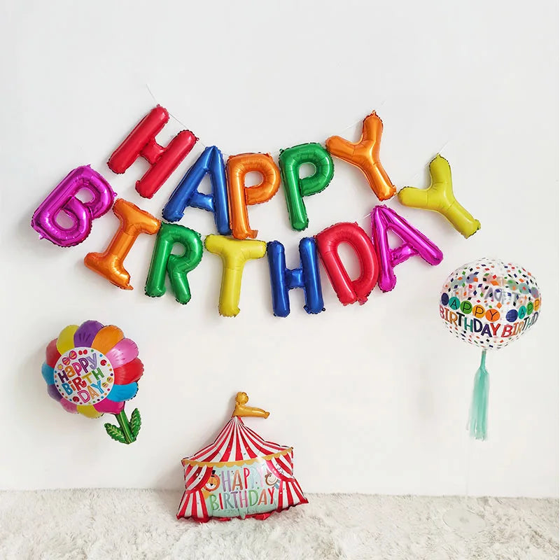 Ihomed 13pcs Rose Gold Happy Birthday Foil Letter Balloons Birthday Party Decorations Kids Adult Girl Boy Anniversary Globos Supplies