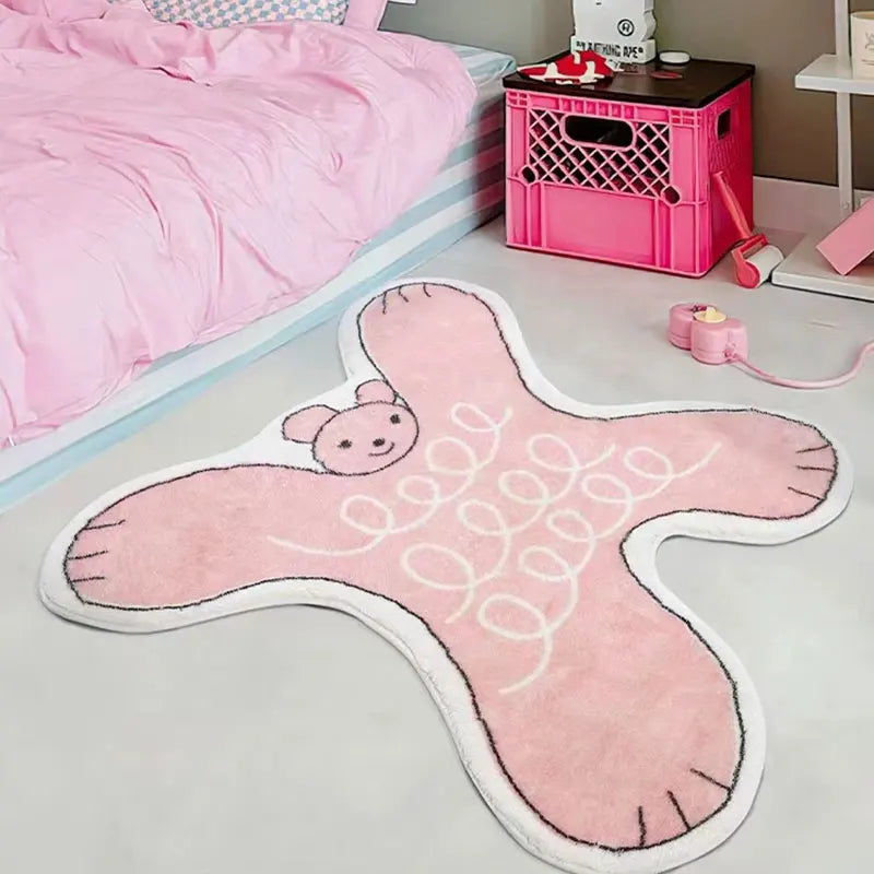 Ihomed Cute Bear Carpet Cartoon Pink Girl Hug Bear Bedside Floor Mat Thickened Bedroom Rug Children's Gifts Rugs