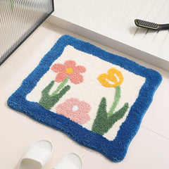 Ihomed Floral Tufting Bathroom Mat Soft Tulip Bedside Foot Carpet Rug Floor Pad Bedroom Doormat Aesthetic Home Room Tidy Decor