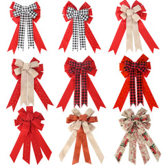 Ihomed 25cm Large Christmas Bow Pendant Christmas Decoration Stripesd Linen Bow DIY Accessories Pendant