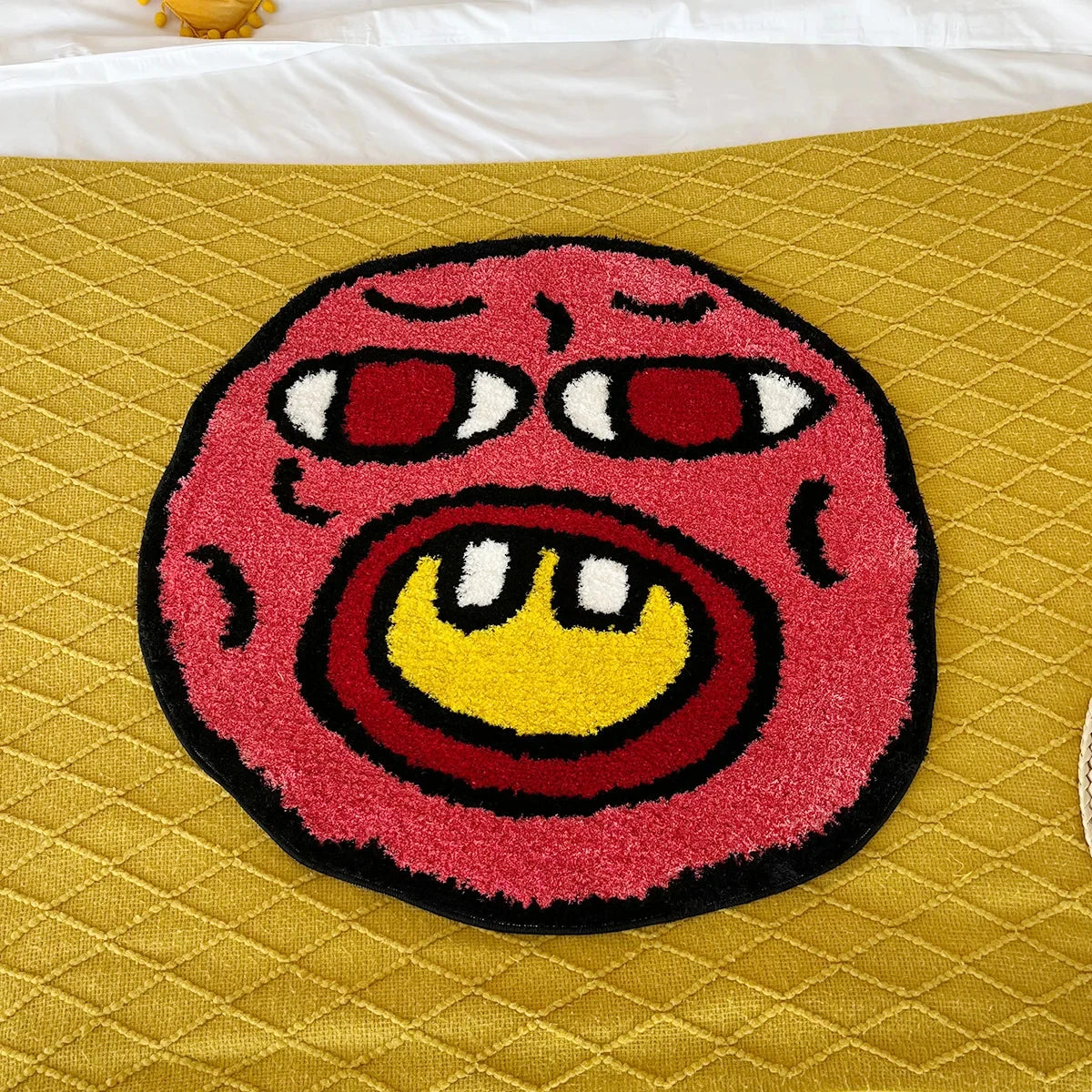 Ihomed Cherry Bomb Tufted Rug Pink Handmade Carpet Room Kawaii Flocking Rug Small Rugs for Bedroom Cartoon Circle Punch Needle Rug