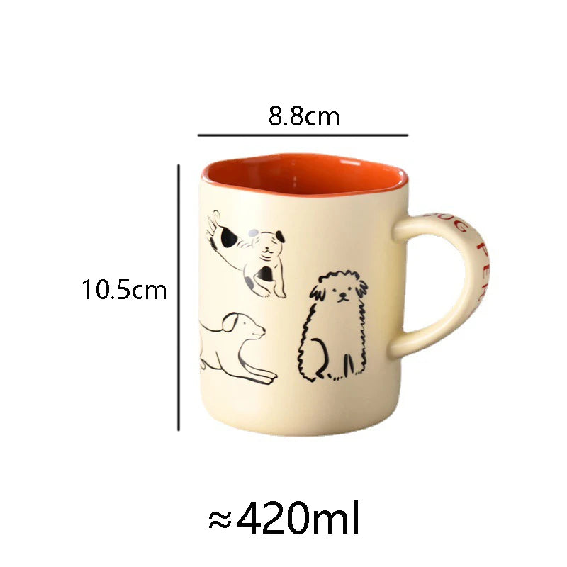 Ihomed 420ml Ceramic Cat & Dog Couple Mug Heat Resistant Milk Coffee Mug Hand Painted Household Juice Cup Microwave Safe