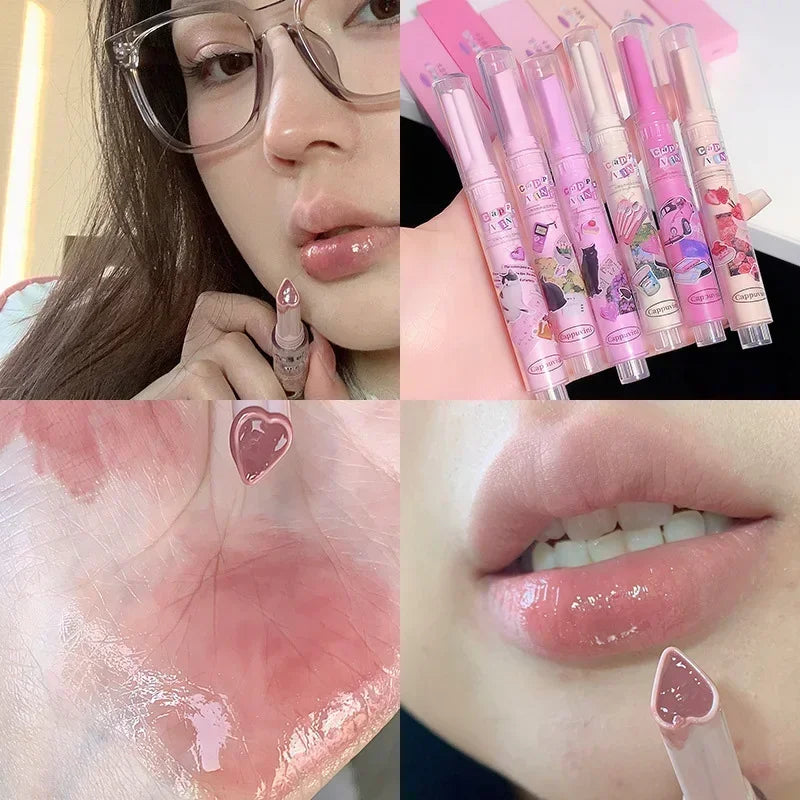 Ihomed Moisturising Lipstick Pen Waterproof Jelly Lip Glaze Mirror Water Lipstick Heart-shaped Lip Gloss Non-stick Cup Korean Cosmetic