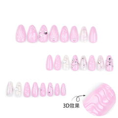 Ihomed 24pcs Sweet pink star Fake Nails 3D Ocean Shell Wearing False Nail Tips Butterfly Sparkling Diamond Ins Korean Press on Nails