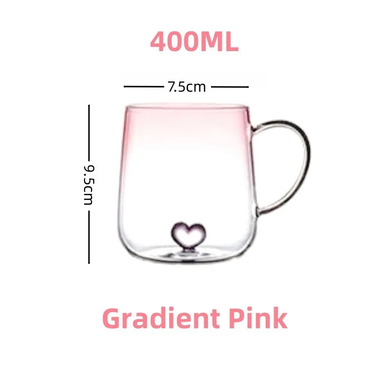 Ihomed 400mL 3D Love Gradient Transparent Glass Coffee Mug Milk Juice Couple Pair Cup Lady Office Afternoon Tea Party Drinkware