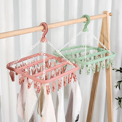 Ihomed Folding Hanging Hanger 32 Clip Multifunctional Windproof Socks' Clip Drying Rack Household Plastic Clothes Socks Drying Hanger