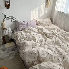 Ihomed Ins Korean Pastoral Flower Bedding Set Purple Bed Flat Sheet Pillowcase Twin Full Queen Size Bed Linen Women Girls Duvet Cover