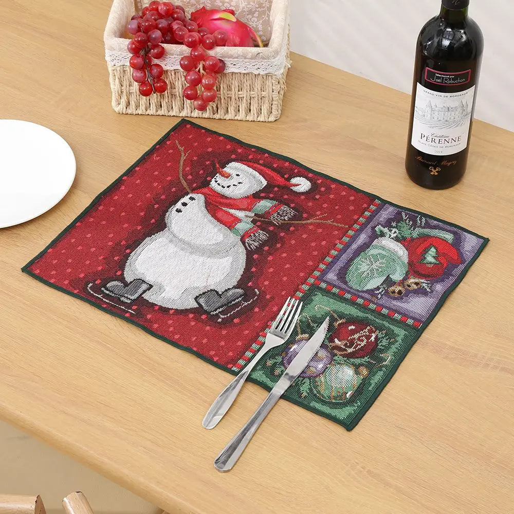 Ihomed Christmas Placemat Dining Mat Jacquard Insulation Kitchen Table Decoration Home Restaurant Western Food Mat Christmas Supplies