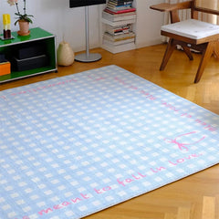 Ihomed Art Rug Blue Plaid Living Room Carpet Minimalist Bedroom Rug Comfortable Soft Large Area Carpet Anti-slip Carpets Easy Care Rugs