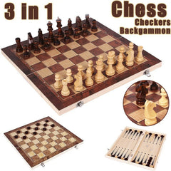 Ihomed Foldable International Chess 3-in-1 Wooden Chess Set Toy Educational Brain Training Board Game for Children High-end Gift