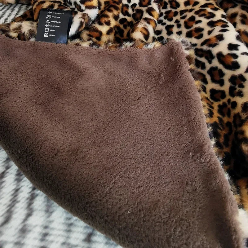 Ihomed Luxury leopard Faux Fur winter blanket high-end plush Bedspread on the bed plaid cover sofa blankets for living room bedroom