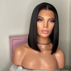 Ihomed Black Bob Wigs Short Lace Synthetic Lace Front Wig Glueless Black Hair Lace Frontal Wigs for Women Party Straight Bob Hair Wig