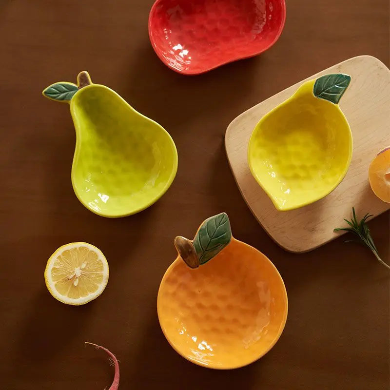 Ihomed Japanese Style Ceramic Fruit and Dish Plate : Perfect for Home and Kitchen Decor Apple Pear Lemon Dinner Plate Kitchen Acceesor