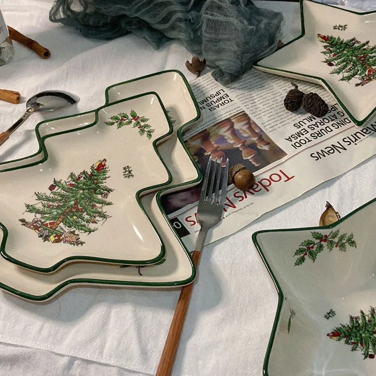 Ihomed British Plates Christmas Trees Creative Tableware Household Inch Ceramic Cleaning Heat-resistant Retro Home Kitchen Acceesories