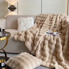 Ihomed luxury faux fur Blanket double-sided fluffy bubble Fleece bed Plaid sofa blankets plush sofa cover bedspreads for double bed