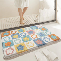 Ihomed Flocking Simple Pattern Design Bathroom Toilet Absorbent Non-Slip Carpet Dress Up Room Art Design Doormat Soft Bedside Rug