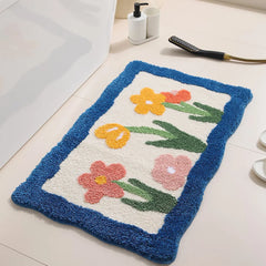 Ihomed Floral Tufting Bathroom Mat Soft Tulip Bedside Foot Carpet Rug Floor Pad Bedroom Doormat Aesthetic Home Room Tidy Decor