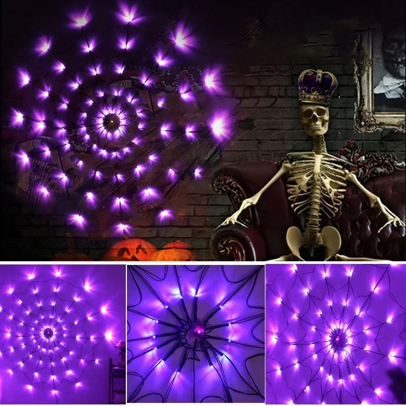 Ihomed Halloween Party Decoration Ambient Lights Orange Purple Halloween Spider Web Lights Decoration Outdoor Indoor Halloween Lights