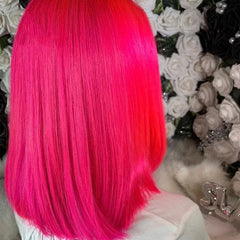 Ihomed Straight Hot Pink ColorShort Bob Synthetic Heat Resistant Transparent Lace Front Wig For Women Drag Queen Cosplay Prepluck