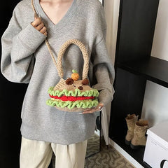 Ihomed Crochet Finished Bag Cute Diagonal Cross Handmade Bag 2025 New Autumn Winter Coin Purse Women Hamburger  Handcraft Shoulder Bags