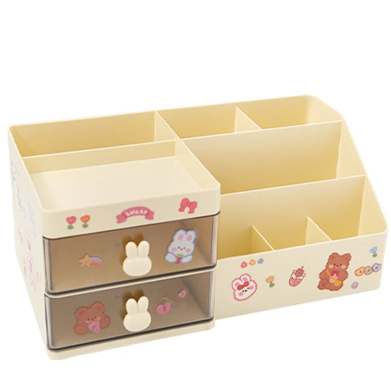 Ihomed Multifunctional Kawaii Pen Holder Organizer Desktop Stationery Pencil Storage Box Drawer Desk Cute Ins Multi-layer Storage Box