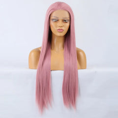 Ihomed Ash Pink Long Silky Straight Synthetic Lace Front Wig Natural Dark Colored 13X4 Frontal Wigs for Women Party Cosplay Free Part