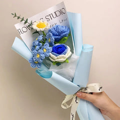 Ihomed DIY Finished Knitted Flowers Bouquets Kit Mother's Day Gift Crochet Bouquet Creative Artificial Flowers Birthday Handmade Gift