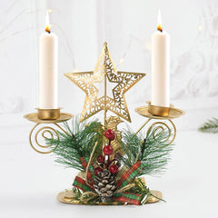 Ihomed Christmas Wrought Iron Candlestick New Year Table Ornaments Santa Claus Snowflake Star Elk Candle Holder Merry Xmas Decor Gifts