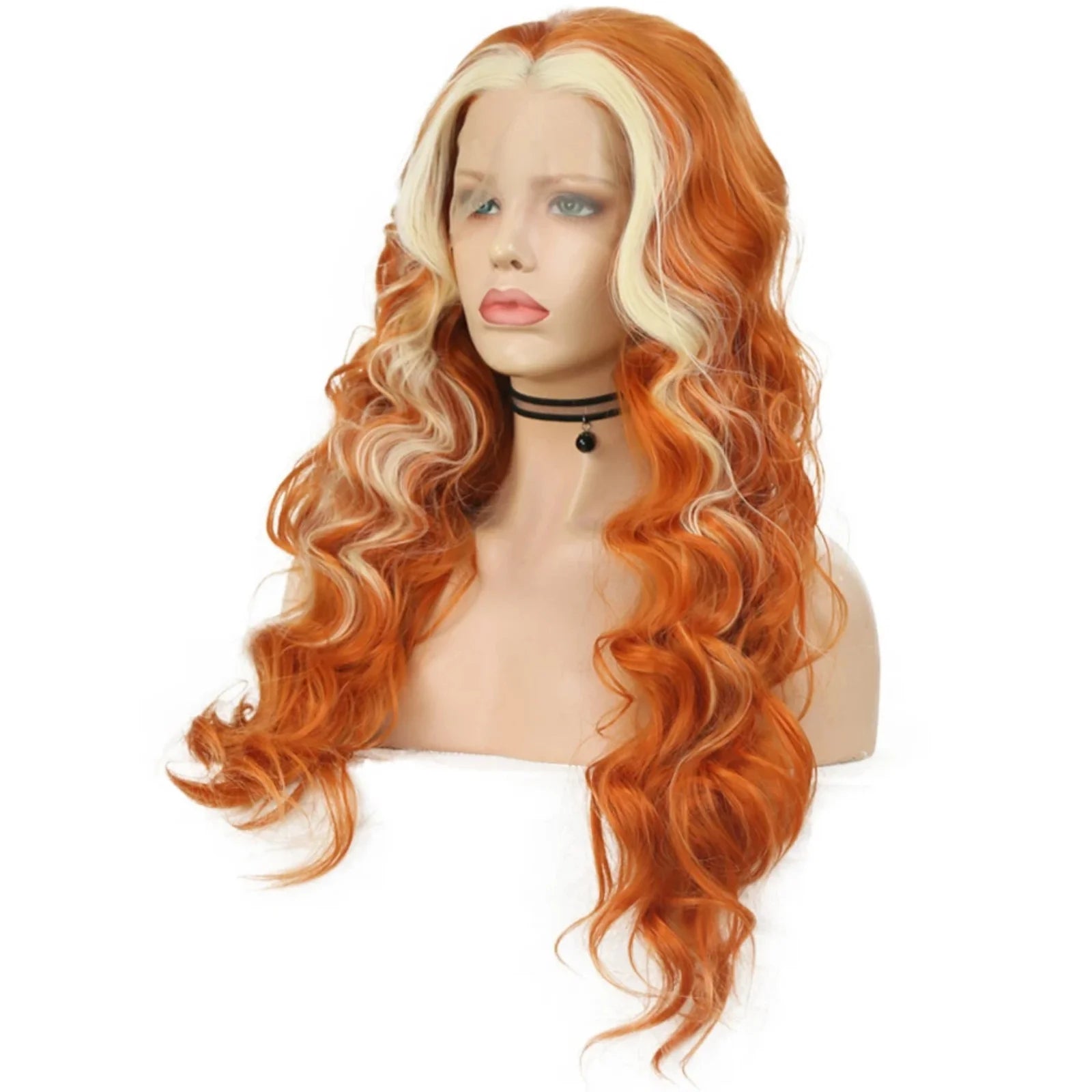 Ihomed Ginger Wig with Blonde Highlights Wig Synthetic Lace Front Wig Loose Deep Long Curly Wavy Hair 13X4 Frontal Wigs for Women Party