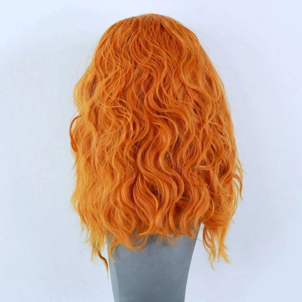 Ihomed Short Bob Synthetic Lace Front Wig for Women Heat Resistant Orange Loose Wave Free Part Cosplay Fiber Glueless  Wigs