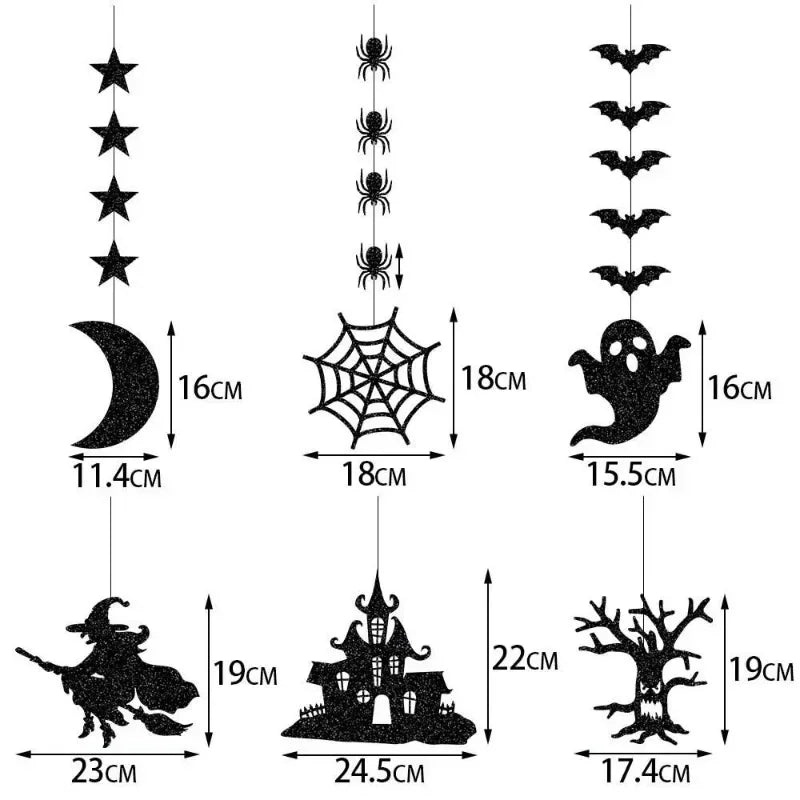 Ihomed 6pcs Halloween Hanging Banner Garland Scary Spider Witch Ghost Bat Pendant Ornament Happy Halloween Party Decorations for Home