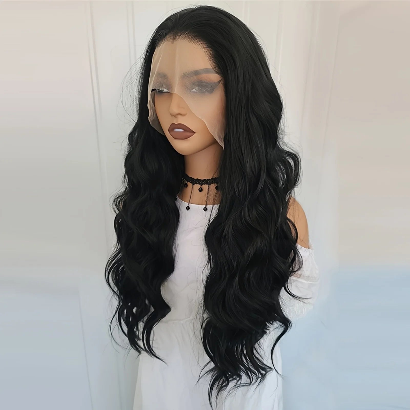 Ihomed Black Lace Front Wig Synthetic Hair Loose Body Wave Long Deep Curly Natural Wavy Colored 13X4 Lace Frontal Wigs for Women Party