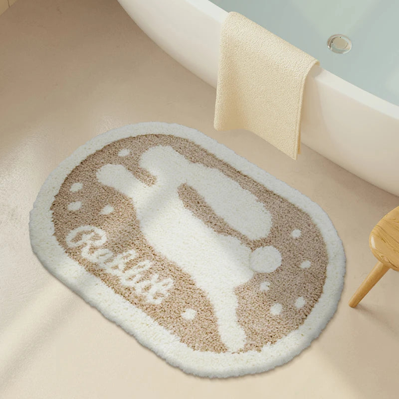 Ihomed Cartoon Tufting Rabbit Bathmat Fluffy Rug Flocking Bathroom Tub Side Mat Door Carpet Floor Anti Slip Doormat Home Spring Decor